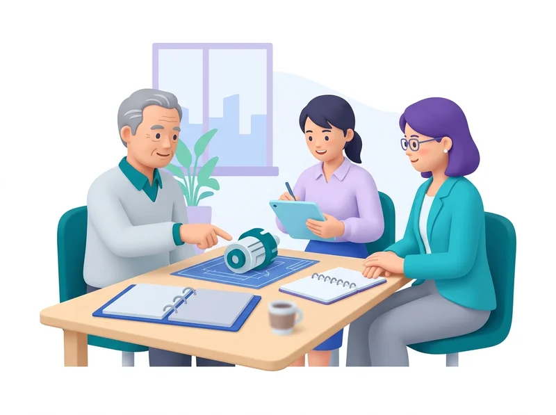 熟練者と若手が現場の端末を前に、判断のポイントについて穏やかに対話している様子